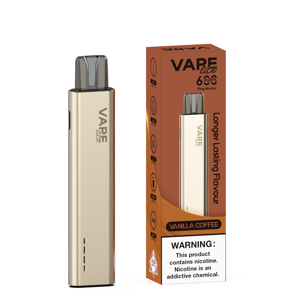 Vape Lite 600 rechargeable 600 puff coffee flavour pod kit Type-C charging